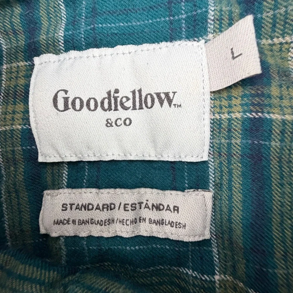 Goodfellow & Co Mens Flannel Long Sleeve Button Up Shirt Green Plaid Size‎ L